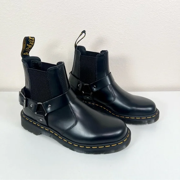 Dr. Martens WINCOX Black Leather Harness Buckle Moto Chelsea Boots Sz 9 NEW - Picture 8 of 16